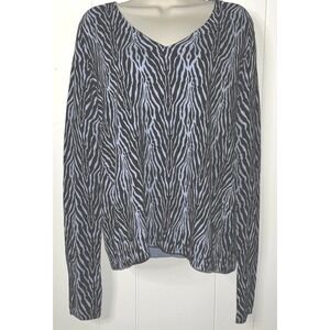 ATM Anthony Thomas Melillo Cotton Cashmere Sweater Size L Blue Black Zebra Print